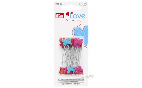 028521 Prym Love Булавки с пластиковыми головками в виде сердечек и бабочек 50 шт. 